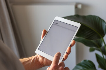 search online, search photos, people, places on internet, hands holding digital tablet computer