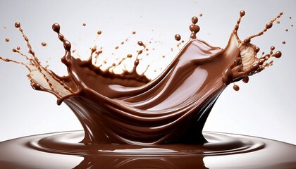 dynamic splash of liquid chocolate in a smooth wavy motion showcasing a seamless blend and artistic representation against a clean white backdrop