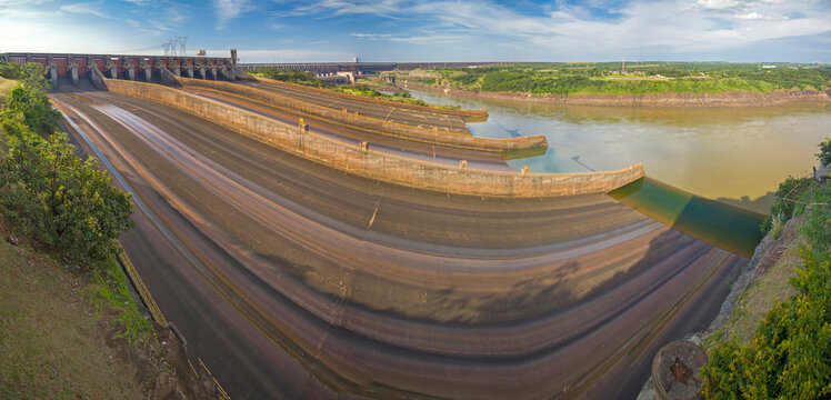 Dry spillway of Itaipu Dam on Parana river. Ciudad del Este, Paraguay