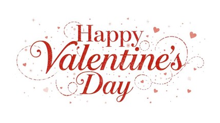 Elegant happy valentines day typography with red text and hearts on white background for valentines