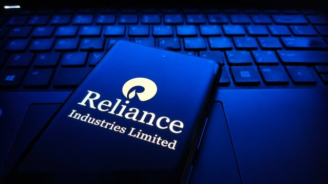 Reliance Industries Limited logo on a smartphone screen