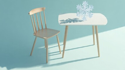 Winter Snowflake Resting on a Child's Desk in a Pastel Room

