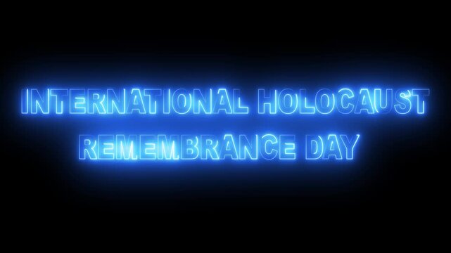 Glowing neon cyan color international holocaust remembrance day icon animation on black background.4k motion video animation.