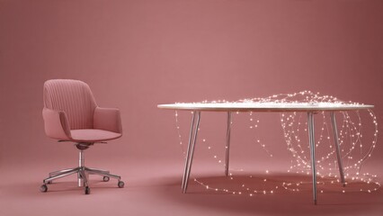 Fairy Lights Decorate Table with Chair in Pastel Studio

