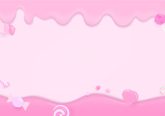 Candy with strawberry milk cream background