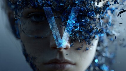 Woman Disintegrates with Letter V, Conceptual Design

