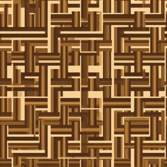 Abstract Geometric Pattern with Interlocking Brown and Beige Lines.
