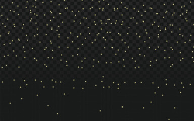 Luxury gold glitter and fine dust particles falling on a dark transparent background. Elegant festive vector overlay for celebrations, premium events, holiday banners, and refined graphic design.