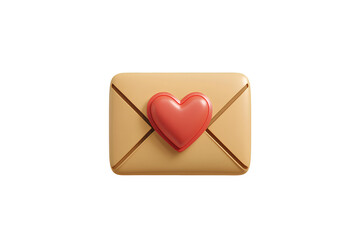 Envelope with a red heart on a transparent background. 3d illustration