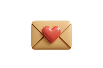 Envelope with a red heart on a transparent background. 3d illustration