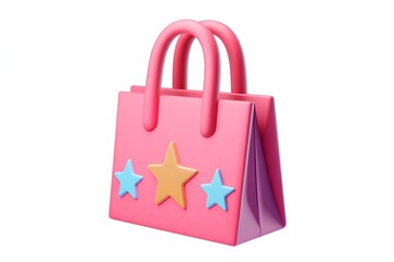 Pink Shopping bag with star on white background. 3d rendering