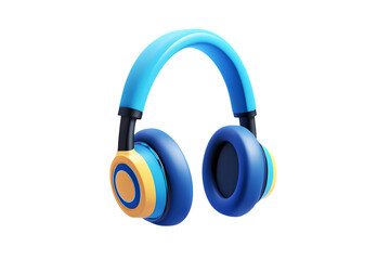 Blue headphones isolated on transparent background. 3D rendering,