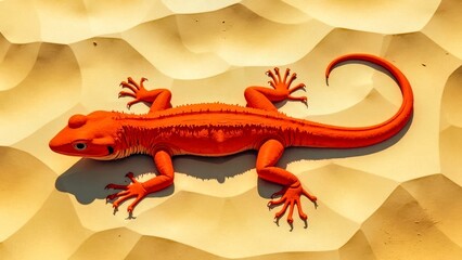 The red striped lizard lies quietly in the sand in the Zen meditation sand court
