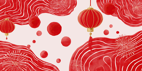 Floating lanterns and painted shapes create vibrant festive oriental theme.