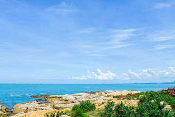 Beautiful Tropical beach and ocean landscape of Dajiao Park in Qizi Bay (Qiziwan), Changjiang, Hainan, China