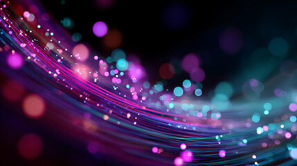 Vibrant abstract flow of luminous particles and light trails bokeh