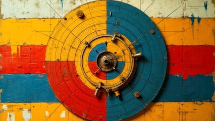 Orange red blue striped center mechanical element painting