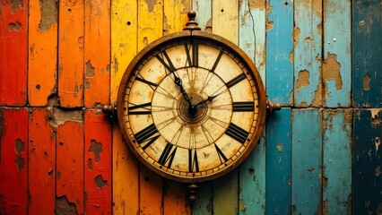 Vintage clock art decoration illustration with colored blocks