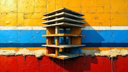 Red and Blue Geometric Architectural Art Decoration Illustration