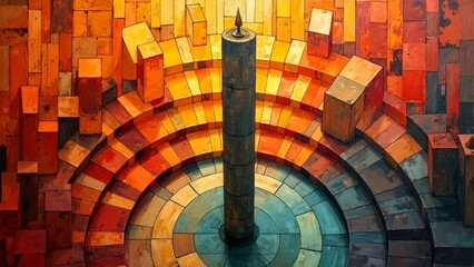 Orange Red Ring Column Art Abstract Decorative Illustration