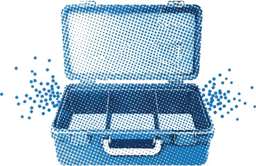 Blue Halftone Open Briefcase Illustration Representing Business Organization, Professional Tools, and Structured Workflows