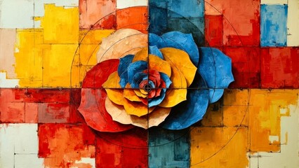 Yellow red spiral flower art abstract decorative illustration