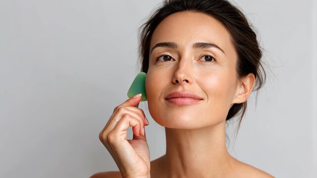 Natural skincare routine with jade roller for glowing complexion and relaxation