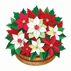 Poinsettia Flower Basket Illustration