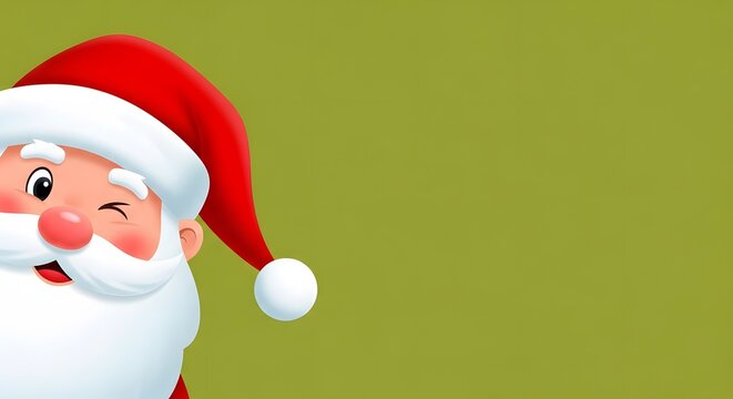 3D cartoon Santa Claus winking on green background