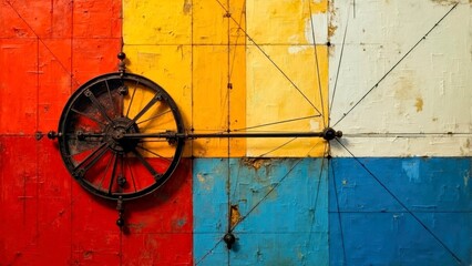 Red blueprint mechanical art abstract decorative painting