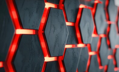 Abstract hexagonal pattern with red and dark gray geometric design