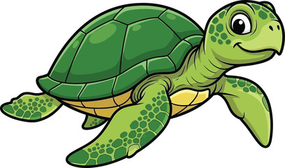 Cute cartoon turtle illustration with a smiling face on transparent background © FAM