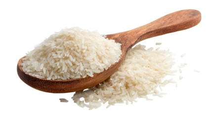 White rice on a wooden spoon