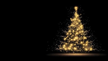 Sparkling Star Christmas Tree on Black Background with Copy Space Holiday Banner