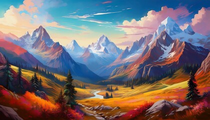 majestic mountain range painting vibrant painting captures stunning mountain landscape