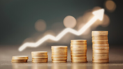 Increasing Investment Stacks of Coins Showing Upward Financial Trend