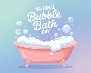 Naklejka premium Illustration of national bubble bath day celebration with pink bathtub and soap bubbles