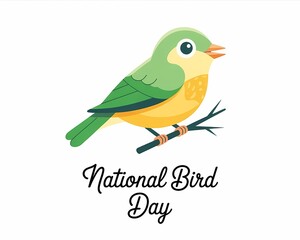 Illustration of a colorful bird perched on a branch for national bird day isolated on white background