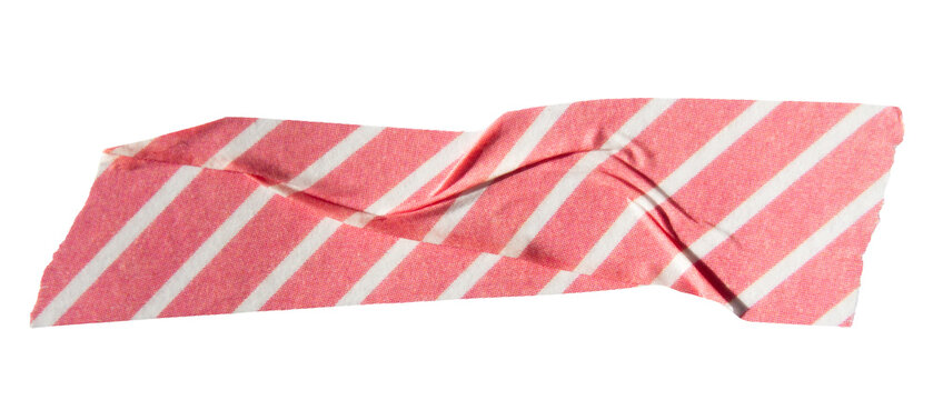 Ripped torn striped red adhesive tape on transparent background, washi tape design element