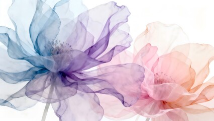 Ethereal Abstract Pastel Flowers with Translucent Ink and Fabric Texture