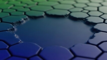 Obraz premium Blue and green hexagons arranged in a pattern on a shiny surface