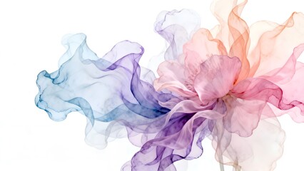 Ethereal Abstract Pastel Flowers with Translucent Ink and Fabric Texture