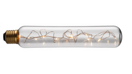 Glass light bulb with glowing filament inside isolated on a transparent background