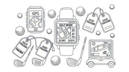 Golf technology vector illustration of smartwatch gps golf balls and equipment