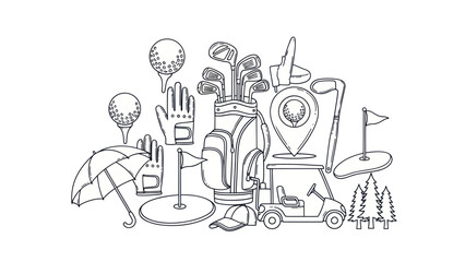 Golf equipment illustration detailed vector graphics for sports and leisure