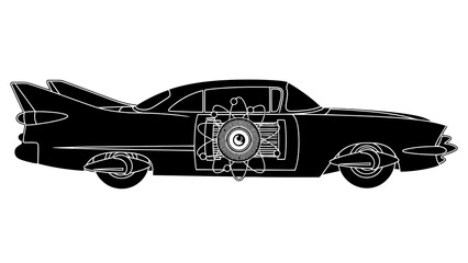 Obraz premium Retro atomic car engine cutaway illustration