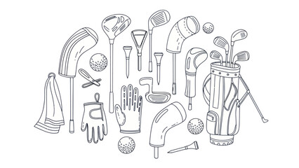 Obraz premium Golf equipment illustration detailed graphic of clubs balls and accessories