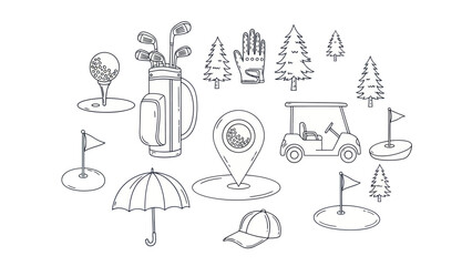 Golfing elements set golf balls clubs cart trees flags and accessories © Kuring