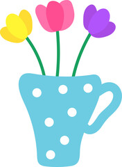 Colorful spring tulips in a polka dot mug