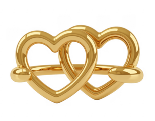 Golden intertwined heart shaped ring on black jewelry isolated on a transparent background